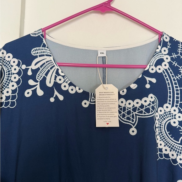 NWT Made with ❤️ Navy Blue Embroidered Boho Lightweight Pleated Midi Dress szXXL - Picture 7 of 16